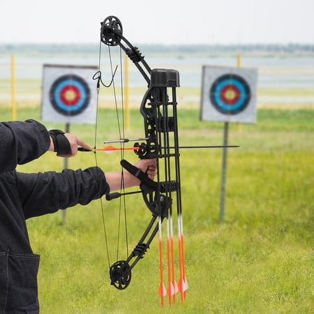 Black Compound Bow Kit Archery Hunting Bow Set Compound Bow Arrow Set With 12 Arrows 10 Pieces Of Target Paper