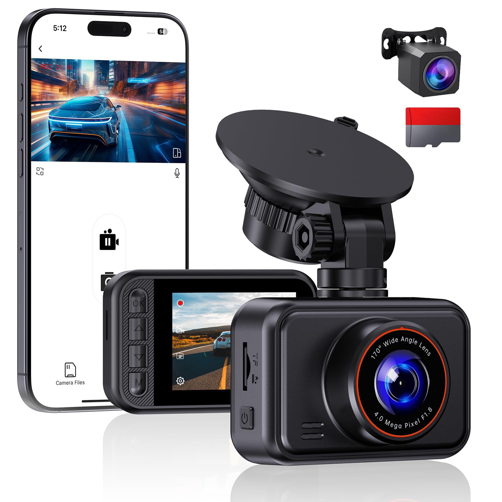Dash Cam Front and Rear Camera, 2.5K+1080P QHD Dual Channel Dashcam for Cars, Mini Car Camera, 2 inch IPS Screen, 32GB Card Included, WDR N