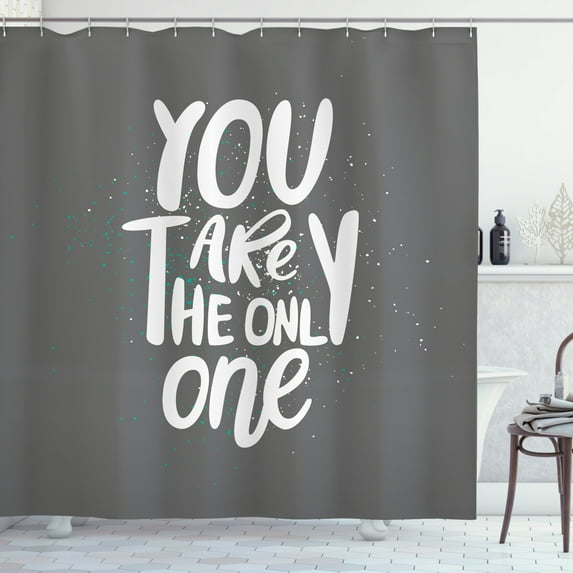 One and Only Saying Shower Curtain, Bold Inky Lettering to a Loved on Valentines Day Romantic Design, Fabric Bathroom Set with Hooks, 69W X 70L Inches, White and Dimgray, by Ambesonne