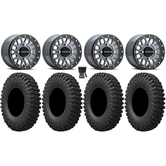 Raceline Podium Bdlk 15" Wheels Gy 35" MotoCrusher Tires Can-Am Commander Maverick Renegade Outlander Defender