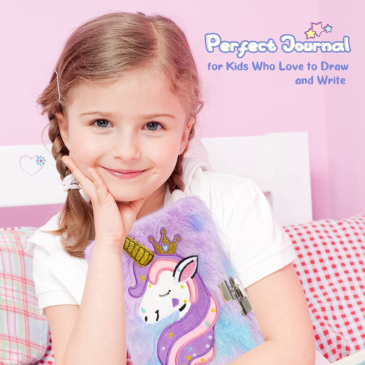 GC Unicorn Gifts for Girls Toys 6 7 8 9 10 Year Old Kids, Tie-Dye Travel  Neck Pillow Stuffed Animal/Mirror/Plush Lock Diary/Eye Mask/Crossbody