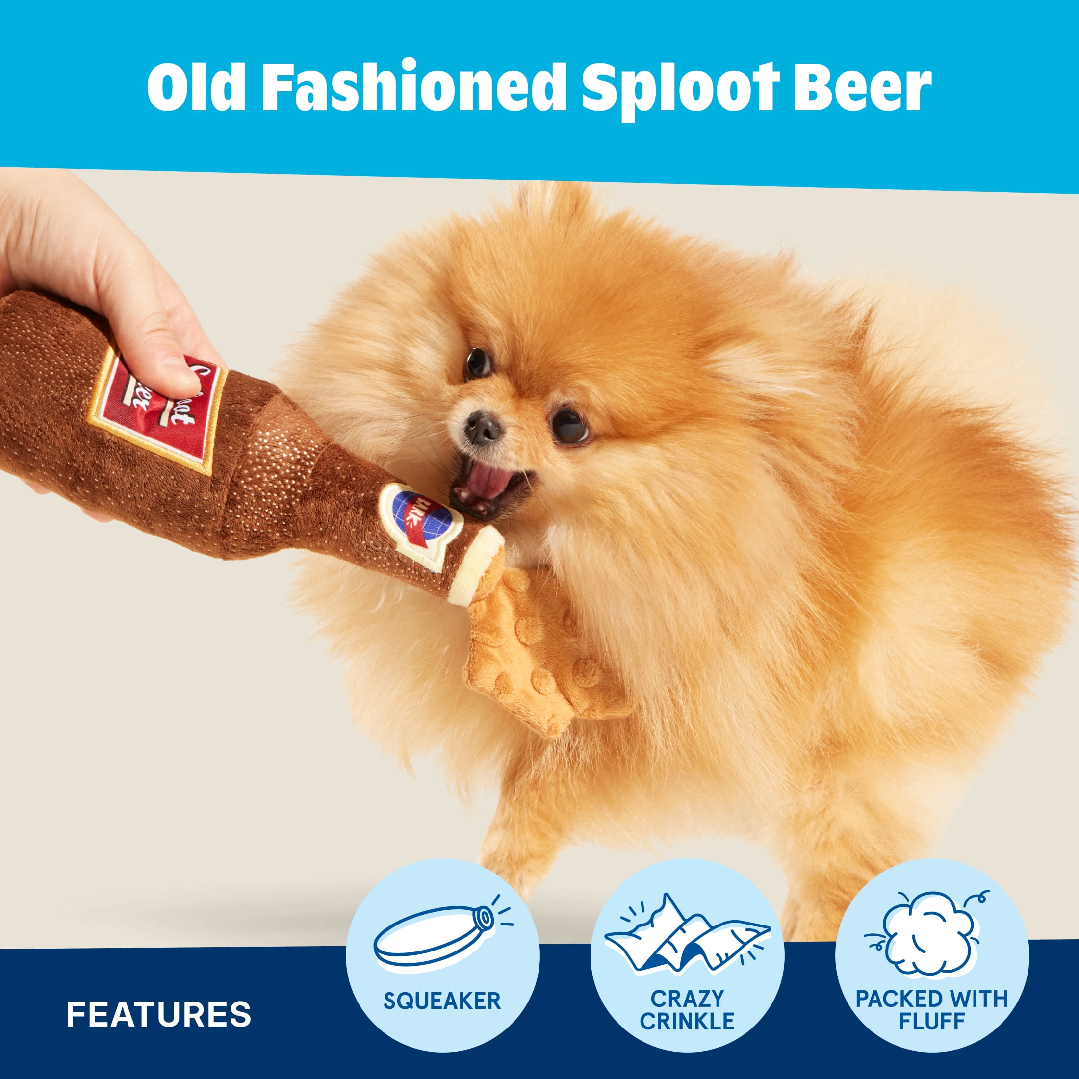 Old Fashioned Sploot Beer Plush Squeaky Dog Toy for All Sizes
