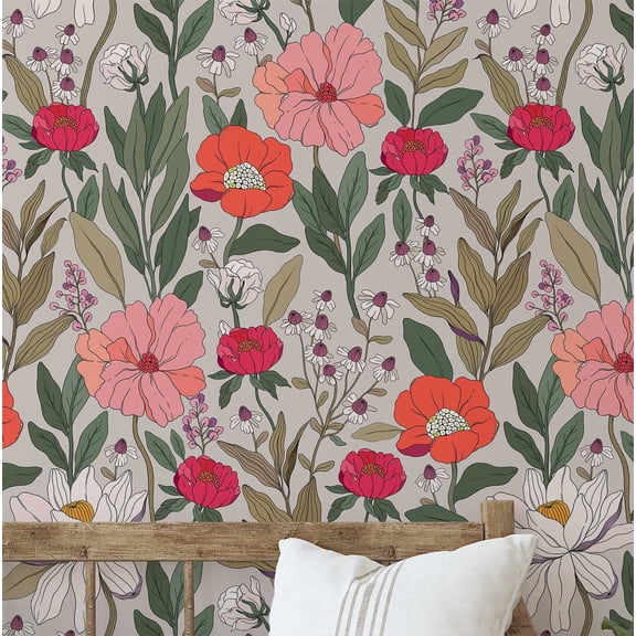 S4sassy Removable Nature-inspired Waterproof Wall Wrap, Finish Wallcover, Blooming Garden Flower Contact Paper for Walls, Cabinet, Dresser, Self Adhesive Vinyl Wallpaper Roll- Gray (25"x60")