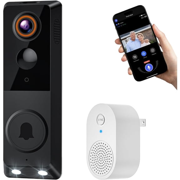 Video Doorbell Camera 1080p 2-Way Audio Night Vision AI Human Detection Cloud Storage Battery Powered 2.4G Wi-Fi Doorbell Receiver