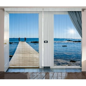Beach Curtains 2 Panels Set Coastal Theme With The Ocean Sea