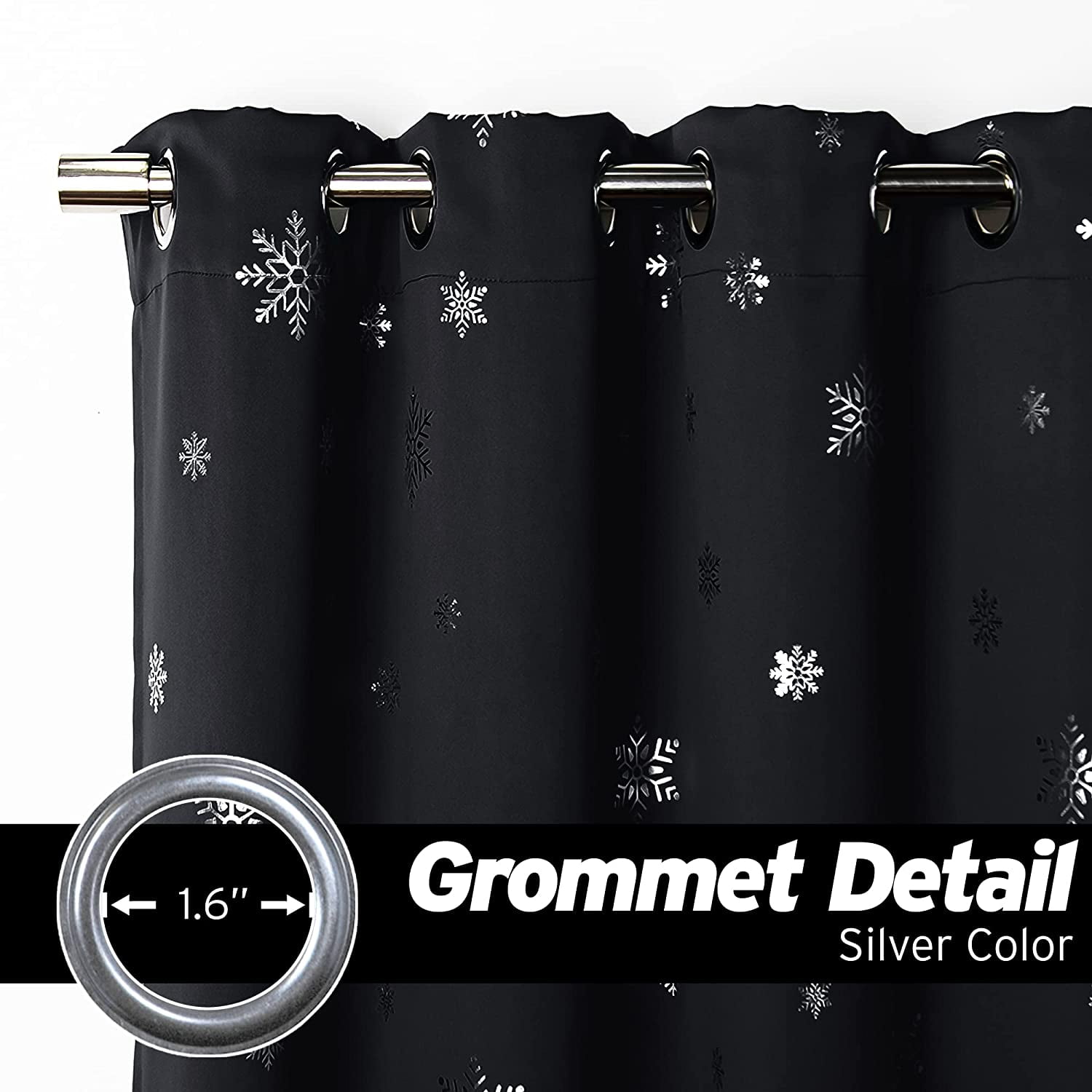 Aurora Home  Silver Foil Snowflake Thermal Insulated Blackout Curtains Black - 84"L
