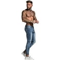 thumbnail image 5 of GINGTTO Men's Skinny Stretch Ripped Tapered Leg Jeans Light Blue, 5 of 7