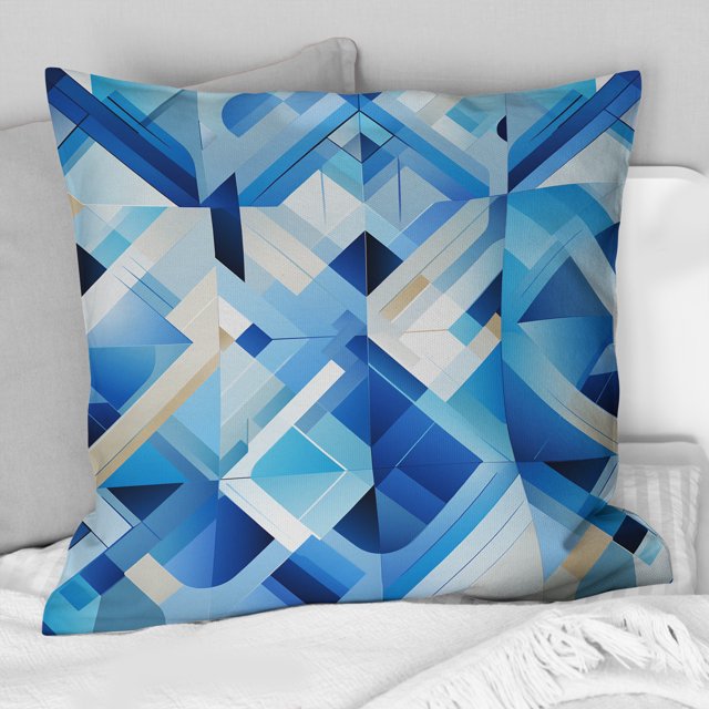 Designart "Cubic Lattice Geometry In Blue And White" Geometric Throw Pillow - Modern Pillow For Couch - Insert And Pillows Covers For Bedroom Decor