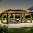 thumbnail image 4 of COBIZI 12x20 Hardtop Gazebo with Metal Roof, Heavy Duty Galvanized Steel Gazebo, Reinforced Square Column, Flame-Resistant Curtains and Netting,Permanent Gazebo for Deck,Lawns and Backyard,Brown(Pro), 4 of 19
