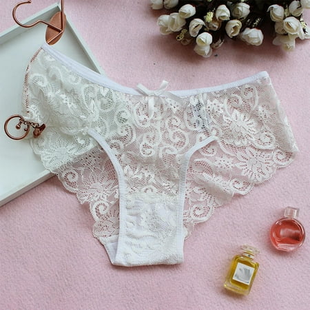 

Uorcsa Soft Exotic Comfortable Perspective Lace Summer Sexy Solid Color Underpants White