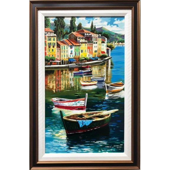 Anatoly Metlan "Fisherman Village" Framed Hand Signed & # Embellished Art Generic