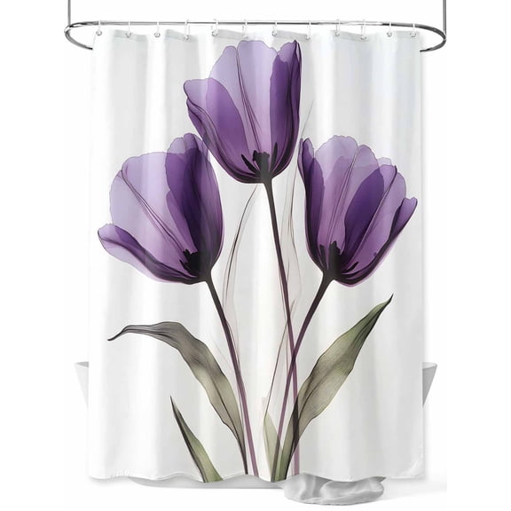 Transparent Effect Floral Shower Curtain Set ，Waterproof Fabric Shower Curtains Delicate Purple Tulip Shower Curtains for Bathroom,Bathroom Decor 36"x72"