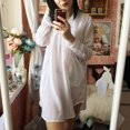 thumbnail image 3 of Manera de la camisa de las mujeres del resorte de manga larga da vuelta-abajo asimétrico ocasional s Abanopi Blanco M, 3 of 7