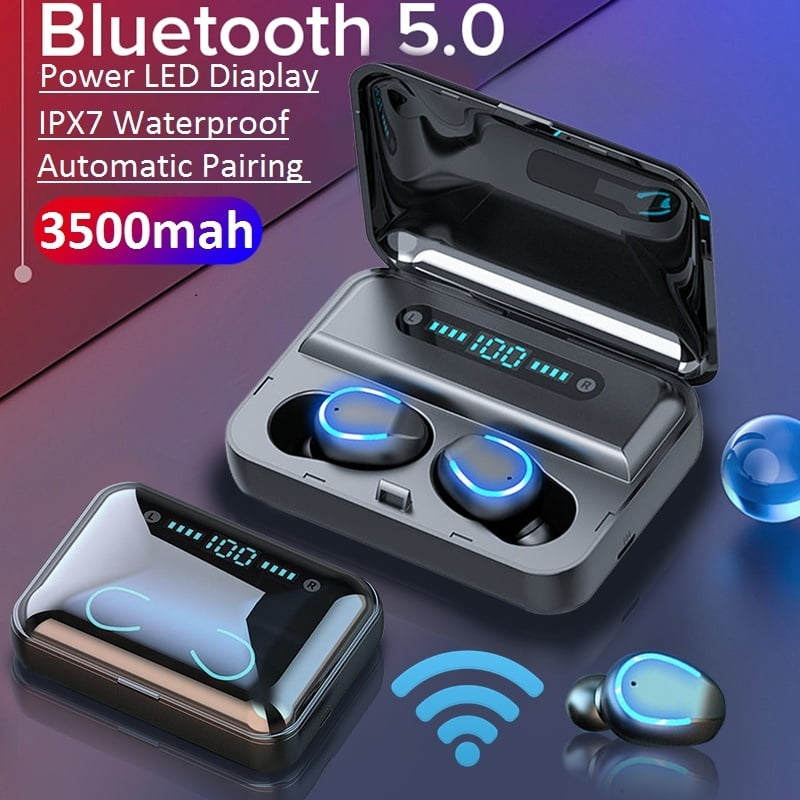 Wireless Earbuds Bluetooth 5.0 Earphone TWS High Bass with Power Bank Black 