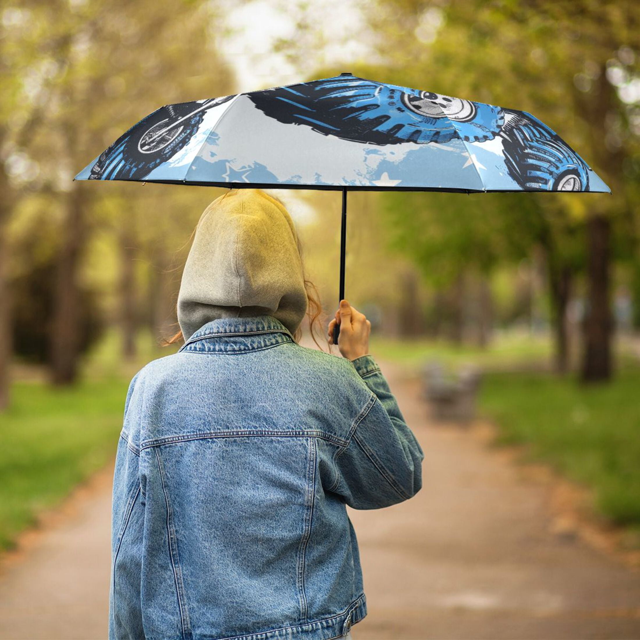 Monster Truck and Star Compact Sun Umbrella Windproof Travel Umbrellas for Rain Strong Portable UV Protection