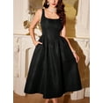 thumbnail image 2 of Black Vintage Jacquard Fit & Flare Midi Dress With Pockets Elegant Party Holiday Dress, 2 of 7