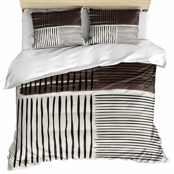 Black Striped Bedding 3 Piece Duvet Cover Set Queen Size, Farmhouse Stripes Modern Abstract Art Soft Microfiber Comforter Cover with Zipper Closure & Pillowcases, Wrinkle & FadeResistant Quilt Cover