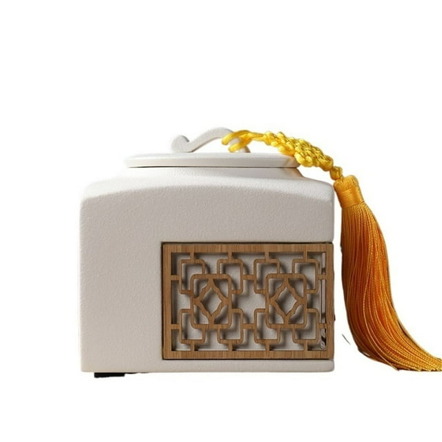 Grande Boîte à Thé en Céramique avec Pompon Pot de Rangement Scellé Chinois Ajouré