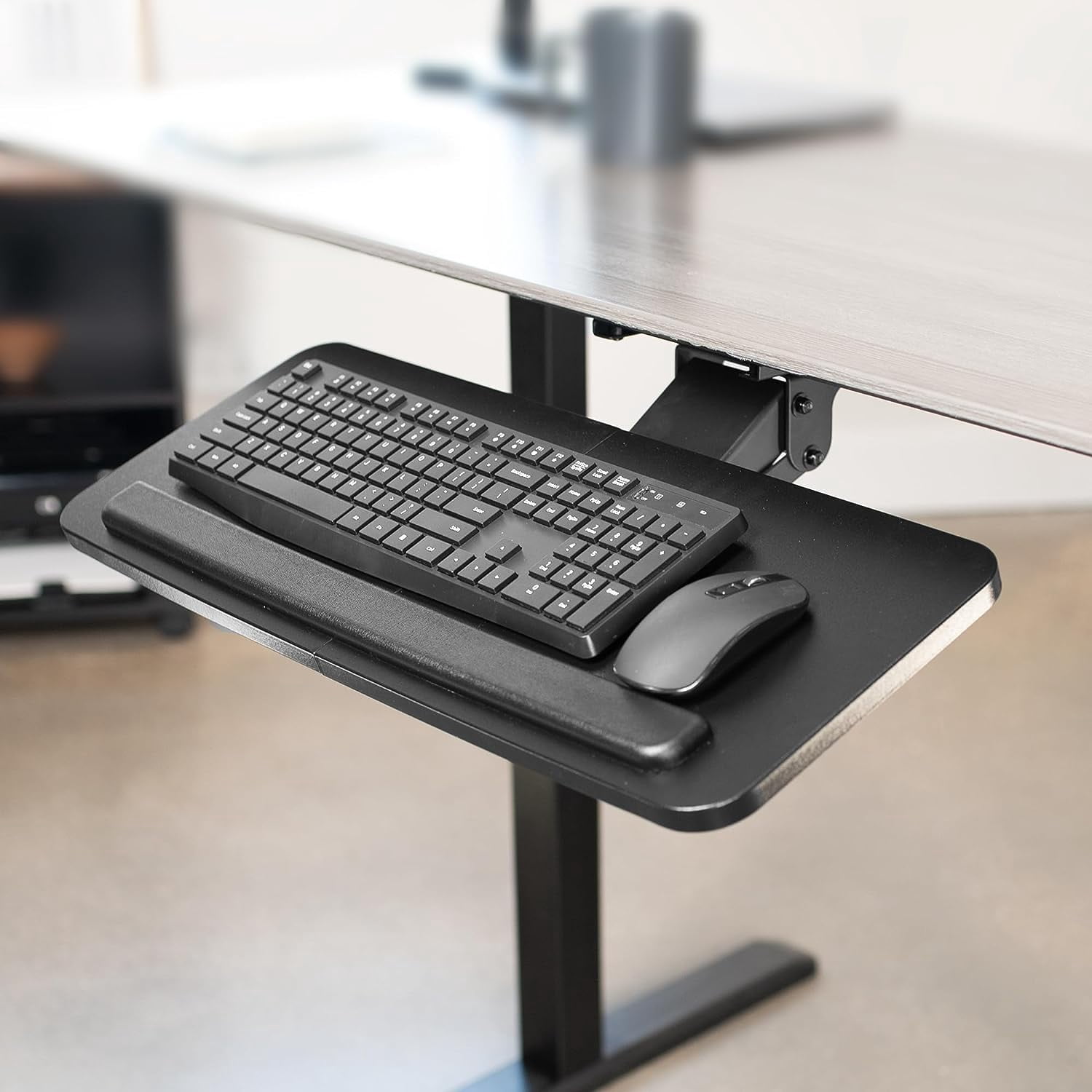 Adjustable Under Desk Keyboard and Mouse Tray - Ergonomic Slide-Out Drawer with 5-Inch Height Adjustment for Office Workstations - Black