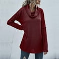 thumbnail image 5 of Lilgiuy Women's Turtleneck Solid Color Sweater Long-sleeve Patchwork Slit Knitted Sweater,Wine,8 2022 Fall Winter, 5 of 5