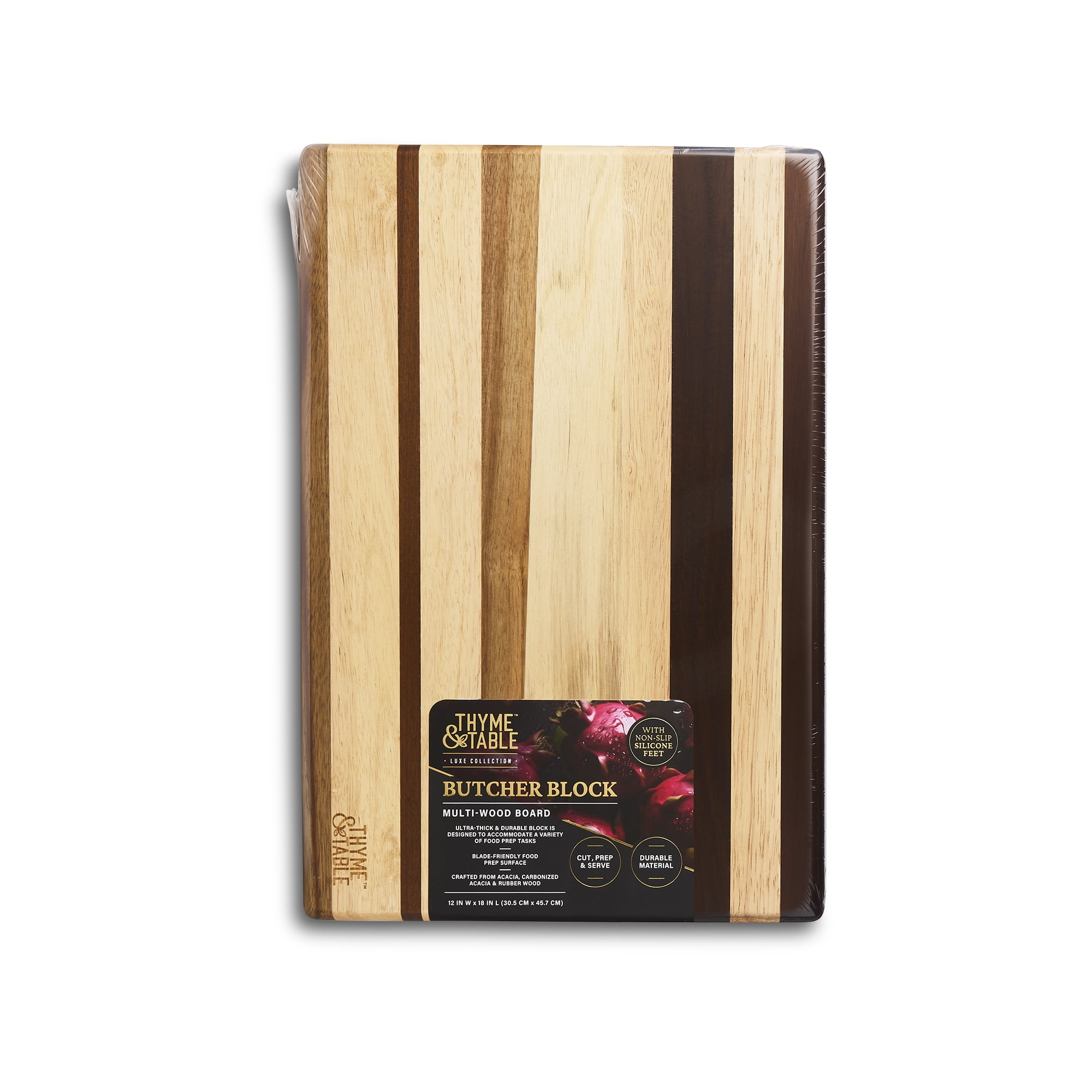 Thyme & Table 18x12 Multi-Wood Butcher Block with Non-Slip Silicone Feet