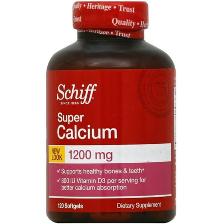 3 Pack - Schiff Super Calcium Carbonate 1200 mg with Vitamin D3 800 IU, Calcium Supplement, 120