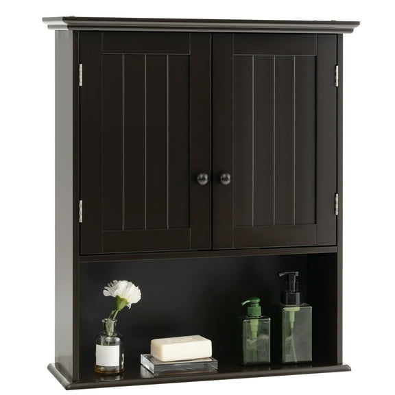 Costway, Espresso, P2 MDF, Wall Mount Bathroom Cabinet, 23.50 x 8.00 x 28.00 Inches