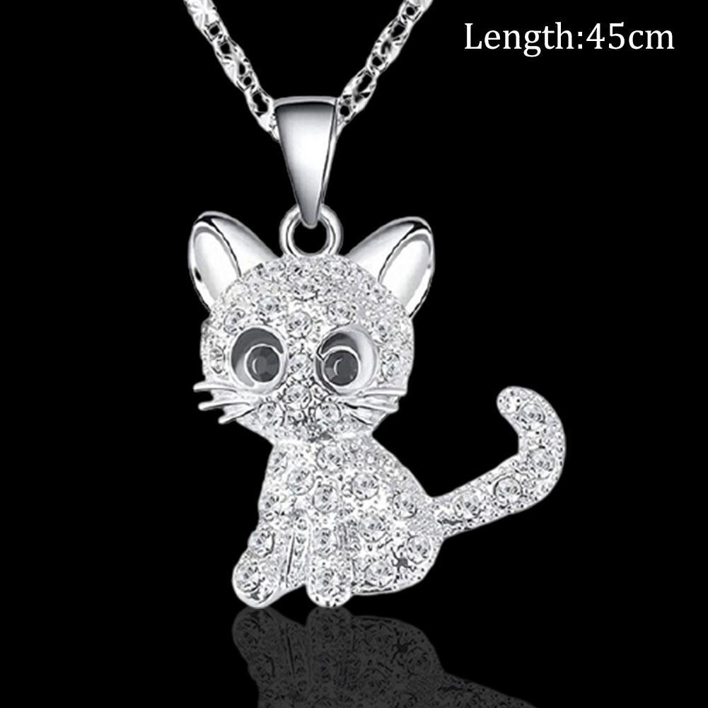 Cat Pendant Necklaces Diamond Kitty Chain Necklaces Colorful Crystal Cartoon Animal Necklaces Jewelry for Kids Girls Z7H3 - image 4 of 9