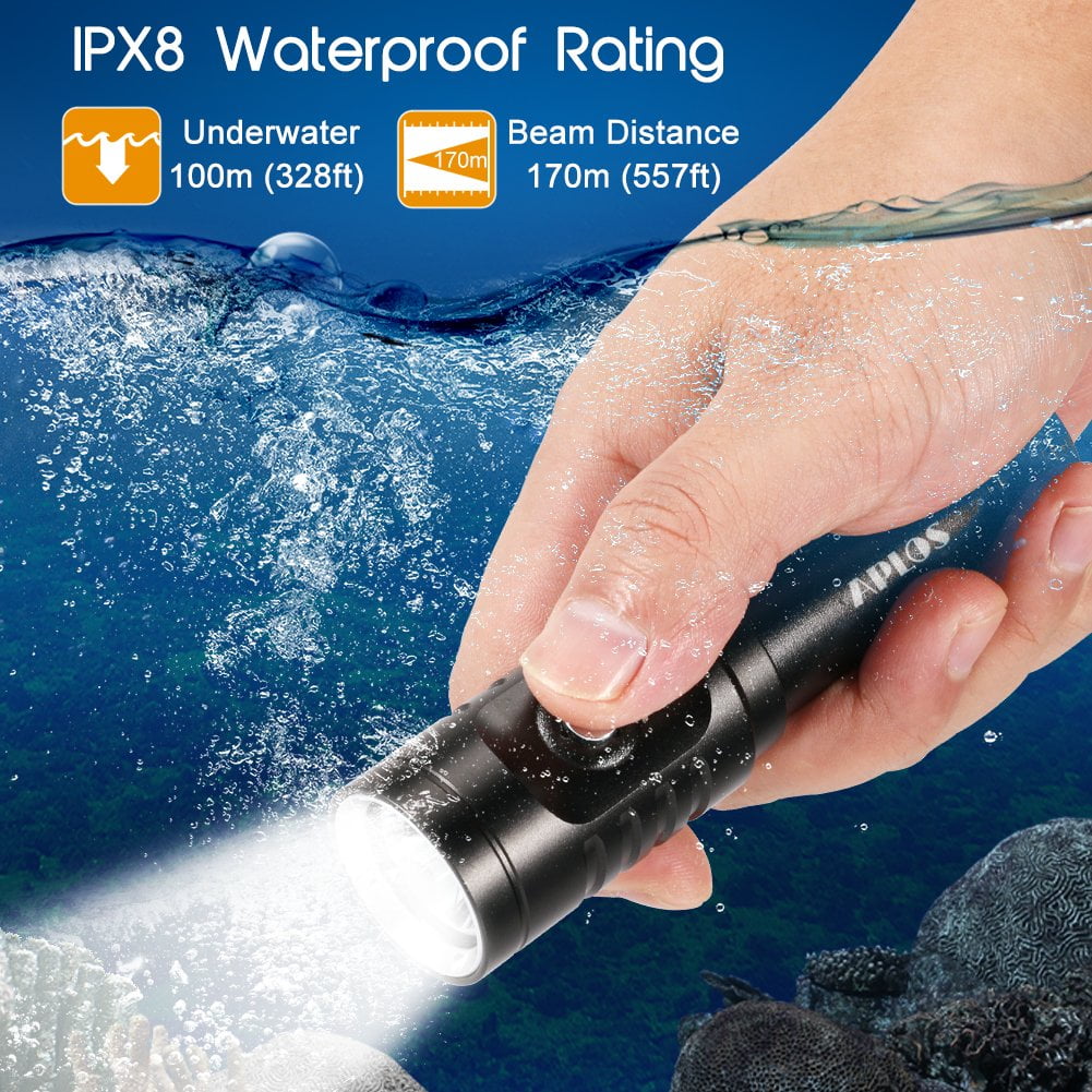 APLOS AP01 1050lm Diving Flashlight with Power Indicator, IPX8 Waterproof Professional USB Rechargable Portable Dive Light