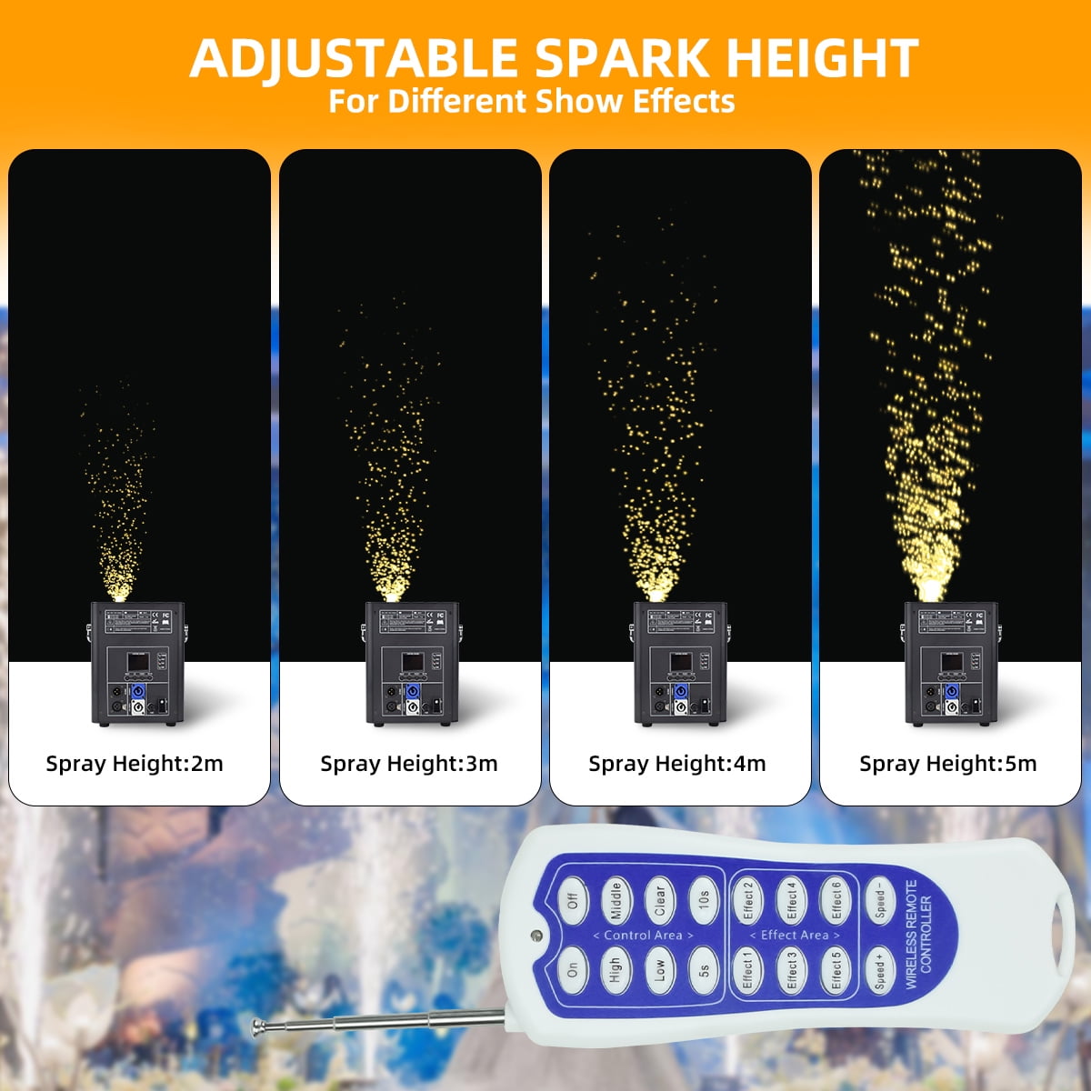 4PCS Large Cold Spark Machine DMX512 Firework Machine  for Wedding Stage Party DJ Disco,Black with FlightCase