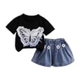 thumbnail image 2 of Cethrio Girls Cotton Outfit Sets, Printed 2 Piece Short Sleeve T-shirts and Denim Shorts Sets Black Size 2-3T, 2 of 5