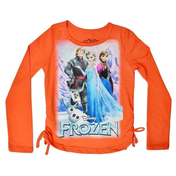 NEW DISNEY FROZEN GIRLS' LONG SLEEVE SHIRT CAST CREW FLAMING ORANGE SIZE 5