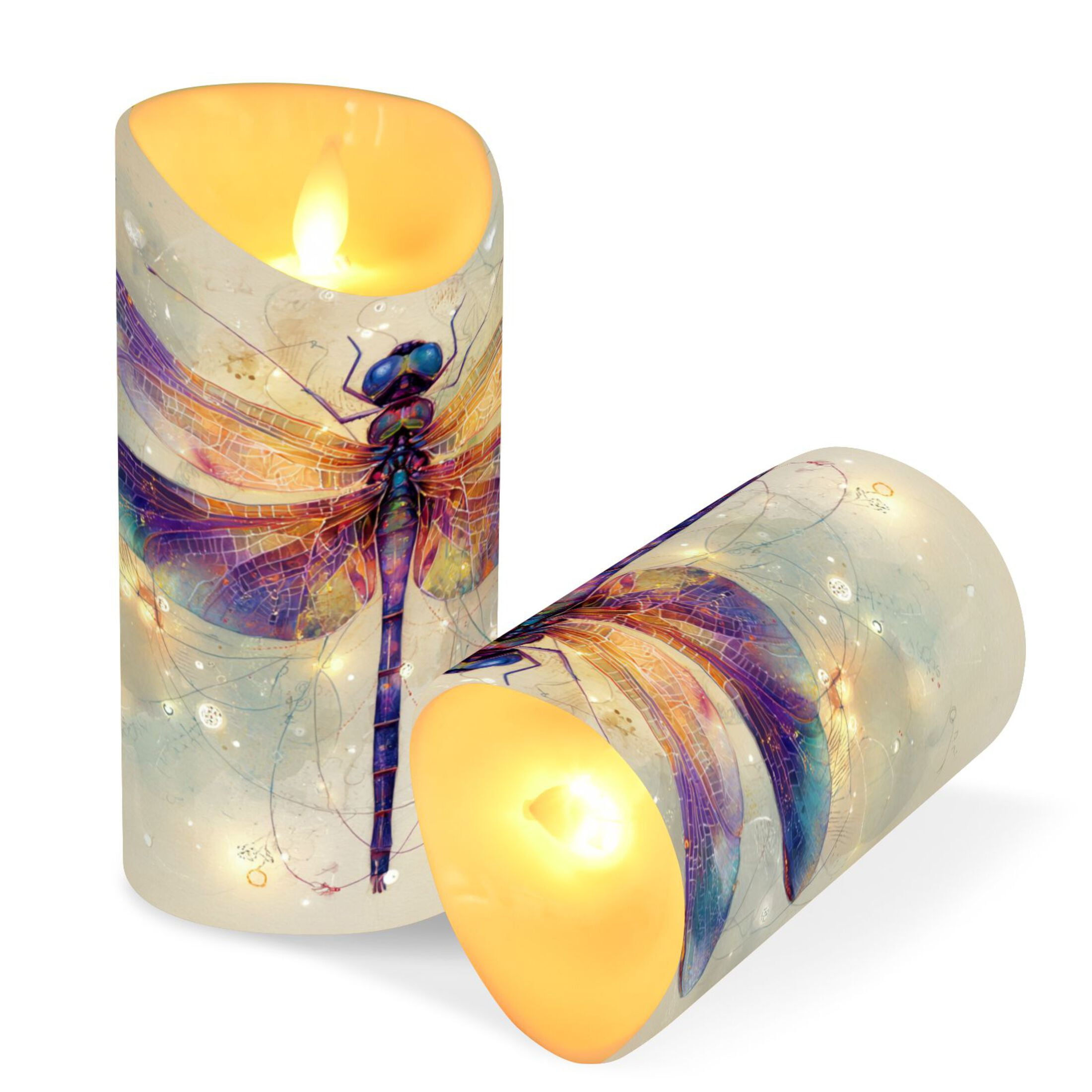 Wobogo Dreamy Dragonfly Flameless Candles with Remote Battery Operated Flickering LED Candles with Timer 2/4/6/8H Medium Size