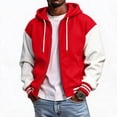 thumbnail image 2 of Men's Hooded Baseball Jacket Zip Up Color Block Coat Fleece Lined Loose Fit Streetwear Outerwear for Spring Autumn Winter, 2 of 9