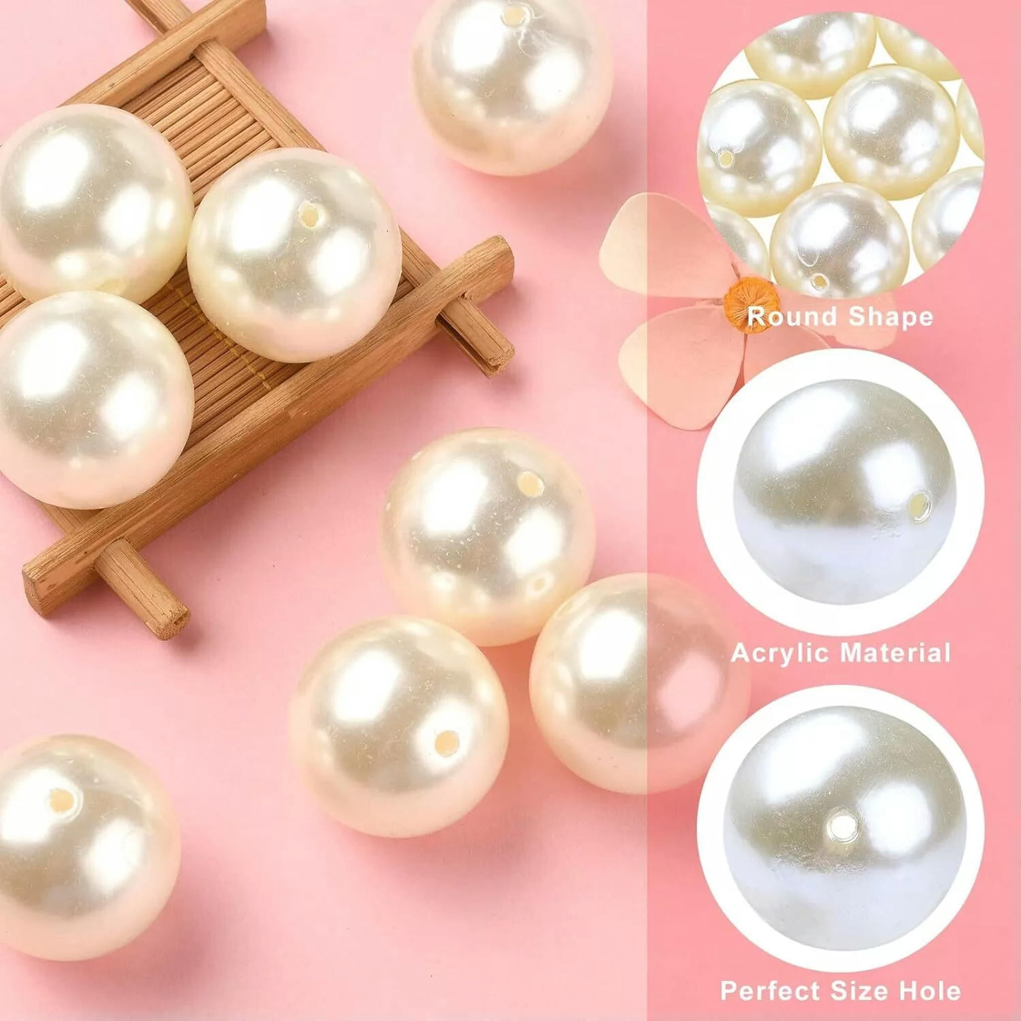 U8MO 35x Imitated Pearl Large Acrylic Beads Spacers for DIY Jewelry Making Supplies