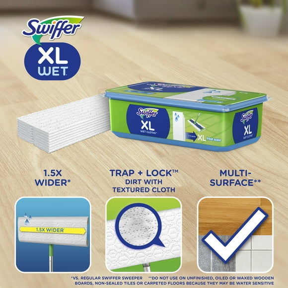 Swiffer XL Wet Mopping Cloth Refills for Floor Mopping and Cleaning, Multi-Surface Floor Cleaner with Fresh Scent, 12CT
