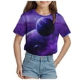 thumbnail image 1 of Akiihool Haut pour Fille T-Shirt à Imprimé Graphique pour Fille Col Rond Manches Courtes T-Shirts Été Mignon Tendance Hauts (Violet Pâle, 3-4 Ans), 1 of 4