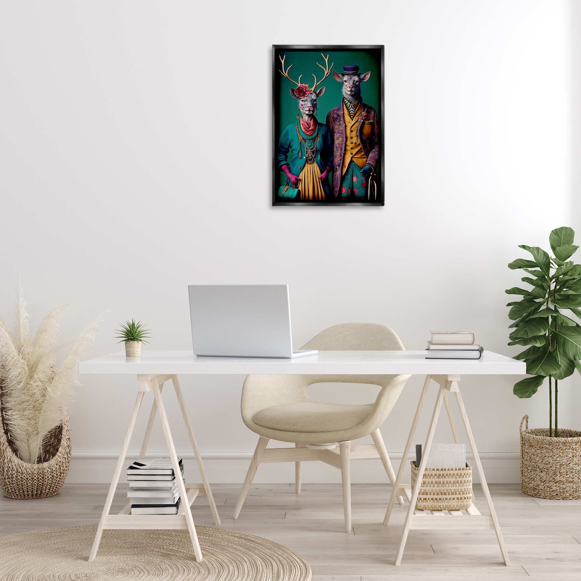 Stupell Industries Deer in Historic Clothes Novelty Painting Black Floater Framed Canvas Art Print Wall Art, 17 x 25