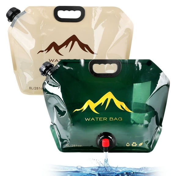 Hengguang  2 PCS Foldable Water Storage Bag,  8L/2.1 Gallon Collapsible Water Container Bag with Spigot, Leakproof Foldable Hydration Bladder for Camping, Emergency & Outdoor Essentials