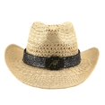 thumbnail image 4 of OOOUM Woven Cowboy Hat For Men Women Head Buckle Chin Strap Sun Hat Festival Outdoor Vacation Cowgirl Hat Beige, 4 of 6