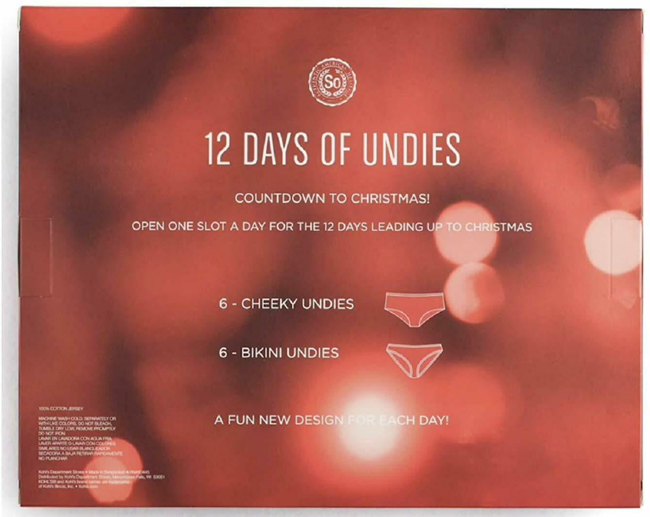 12 Days of Undies Christmas Panties Advent Calendar Box Junior SO Women's  Sz XL - Walmart.com