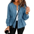 thumbnail image 6 of Dzrciro Demin Jacket for Women, Long Sleeve Round Neck Drawsting Wasit Button Cinching Lace Jean Coat, Casual Relaxed Demin Outerwear S‑2XL, 6 of 8