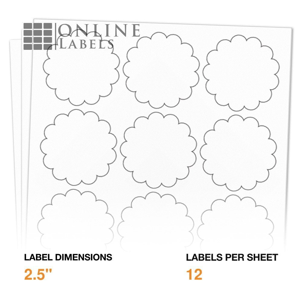 2.5 Inch Scalloped Round Labels - Inkjet/Laser Printer - Online Labels (100 Sheet Pack)