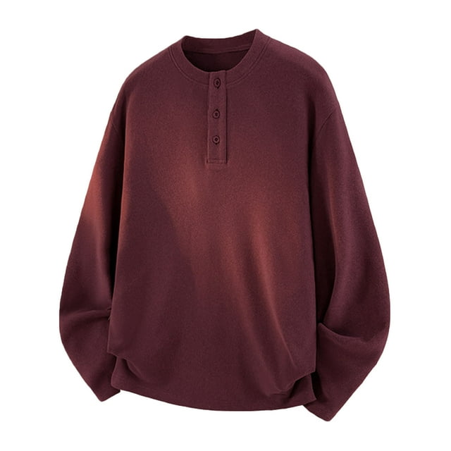 RXMEKW Chemises à Manches Longues pour Hommes, Chemises à Manches Longues à Col Rond Uni avec Boutons, Couche de Base Décontractée et Chaude pour Hommes