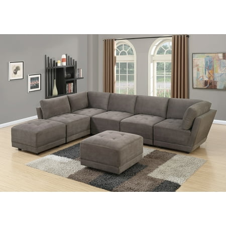 Living Room Furniture Charcoal Waffle Suede Fabric Sectional Sofa Living Room Furniture Charcoal Waffle Suede Fabric Sectional Sofa 7pc Set Tufted Couch Seat 2 Corner Wedge 3 Armless Chairs And Ottoman