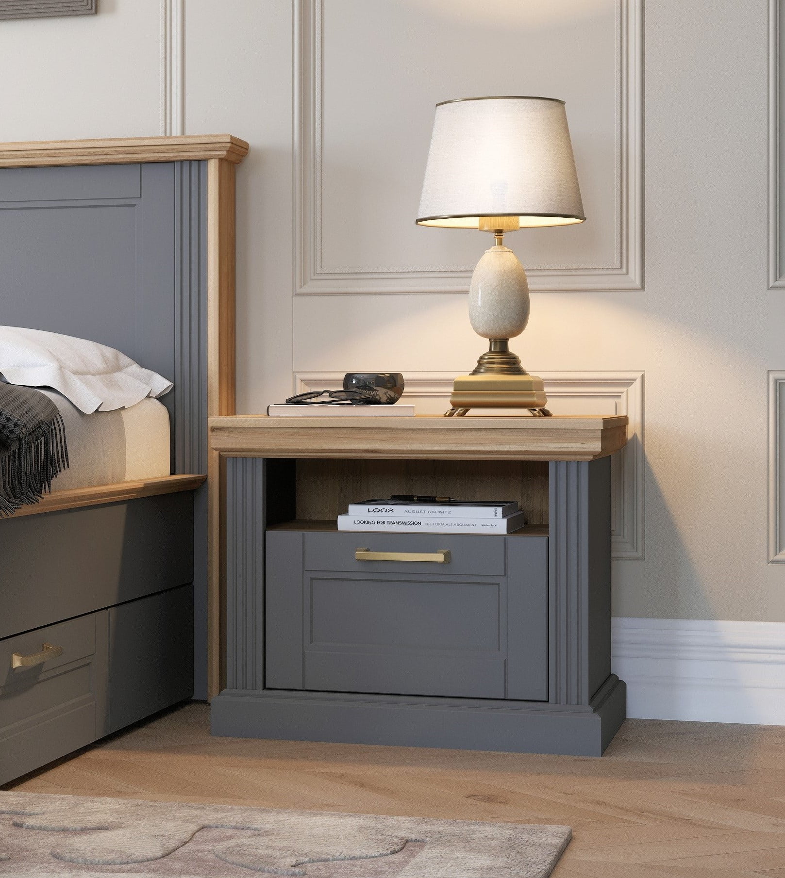 Tara One Drawer Nightstand in Gray