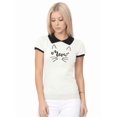 thumbnail image 4 of YEMAK Women's Meow Cat Contrast Collar Short Sleeve Pullover Sweater MK3591MEOW-IVORY/BLACK-M, 4 of 7
