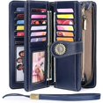 thumbnail image 3 of Wallets For Women Leather Credit Card Holder With Rfid Blocking Large Capacity Wristlet, 1-wax-blue-3, 3 of 5