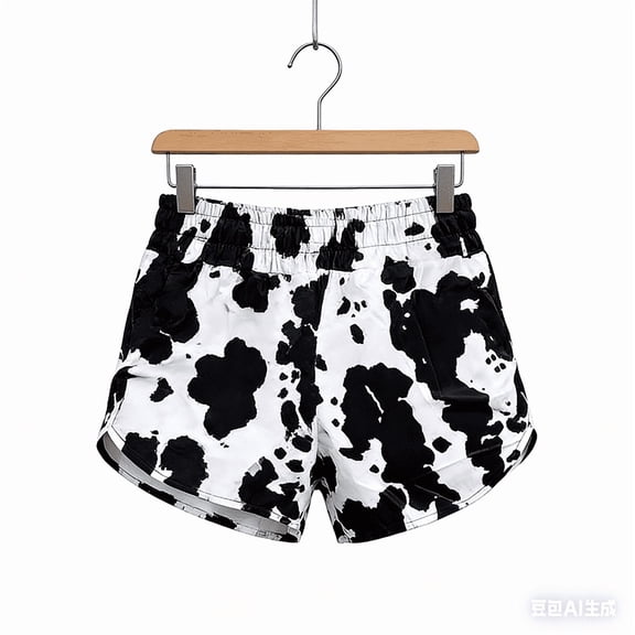 Cow Print Shorts Womens Shorts Elastic Waist Casual Summer Workout Running Gym Shorts