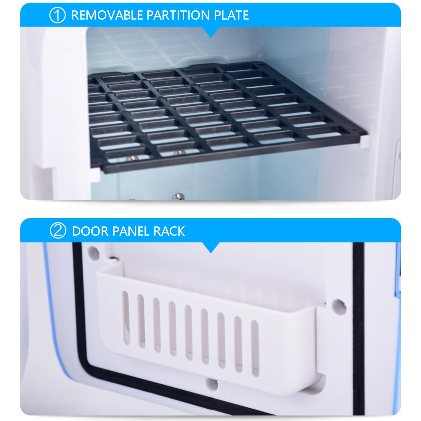 COFEST 4L Portable Car Refrigerator with Heating Function， Cools and Warms， Dual Temperature Control， Detachable Shelves， for Drinks， Snacks， Breast Milk， and Medicines Sky Blue
